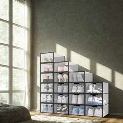 Rangement chaussures - Boites à chaussures - Noires et transparentes- Lot de 18