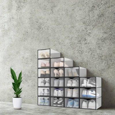 Rangement chaussures - Boites à chaussures - Noires et transparentes- Lot de 18