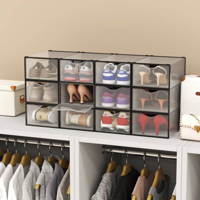 Rangement chaussures - Boites à chaussures - Noires et transparentes- Lot de 18