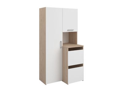 Rangement de salle de bain avec placards, étagères et colonne - Naturel clair et blanc - L92 x H184 cm - ERKANO