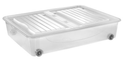 Grande boîte sous le lit à roulettes - Transparente - 60 litres