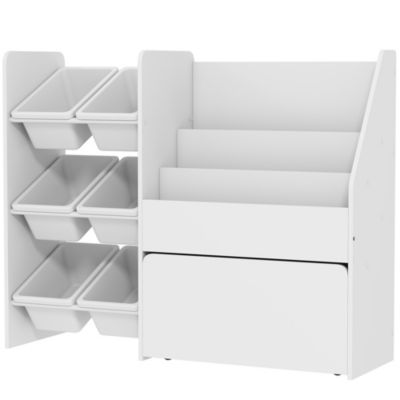 Rangement enfant 3 en 1 - structure bacs x 6, coffre à jouet, bibliothèque - blanc