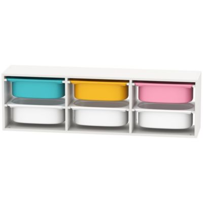 Rangement enfant - combinaison structure + bacs x 6 - coffre à jouet dim. 97L x 21l x 29H cm - blanc multicolore