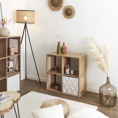 Rangement modulable cannage et bois Bali 4 cases