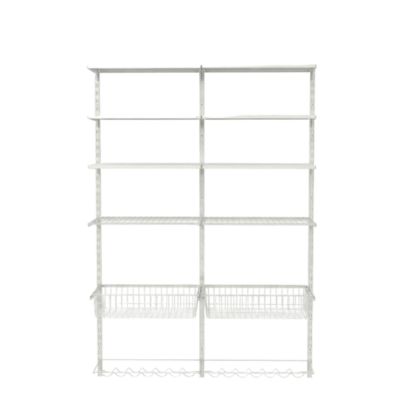 Rangement ouvert mural 2 colonnes avec 2 paniers, 2 tablettes filaires et 2 range bouteilles H. 200 x L. 132 x P. 40 cm