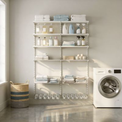 Rangement ouvert mural 2 colonnes avec 2 paniers, 2 tablettes filaires et 2 range bouteilles H. 200 x L. 132 x P. 40 cm
