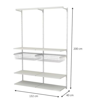 Rangement ouvert mural 2 colonnes avec penderie et 2 paniers H.200 x L.132 x P.40 cm