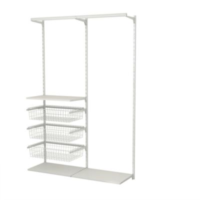 Rangement ouvert mural 2 colonnes avec penderie et 3 paniers H. 200 x L. 132 x P. 40 cm