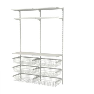 Rangement ouvert mural 2 colonnes avec penderie et 6 paniers H.200 x L.132 x P.40 cm