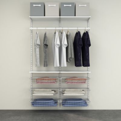 Rangement ouvert mural 2 colonnes avec penderie et 6 paniers H.200 x L.132 x P.40 cm