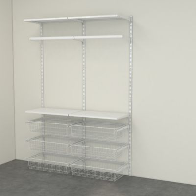 Rangement ouvert mural 2 colonnes avec penderie et 6 paniers H.200 x L.132 x P.40 cm