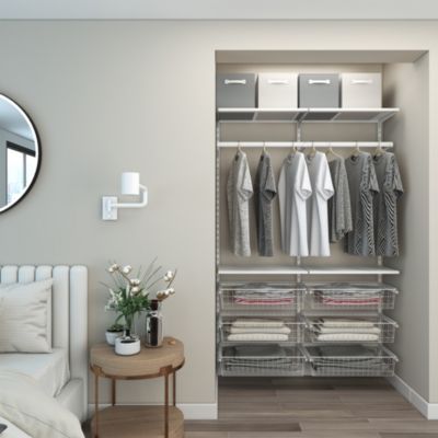 Rangement ouvert mural 2 colonnes avec penderie et 6 paniers H.200 x L.132 x P.40 cm