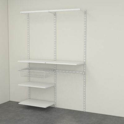 Rangement ouvert mural 2 colonnes avec penderie, porte-pantalon et panier H. 200 x L. 132 x P. 40 cm