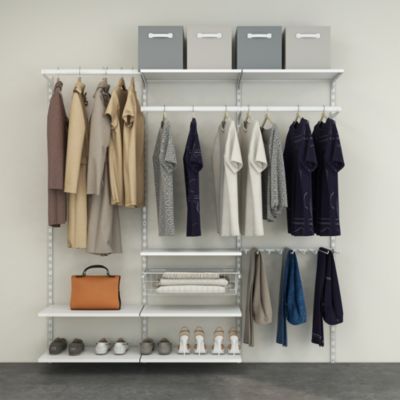 Rangement ouvert mural 3 colonnes avec penderie, porte-pantalon et 1 paniers H. 200 x L. 198 x P. 40 cm
