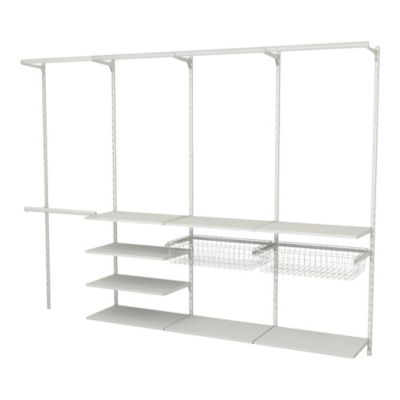Rangement ouvert mural 4 colonnes avec penderie et 2 paniers H.200 x L.264 x P.40 cm