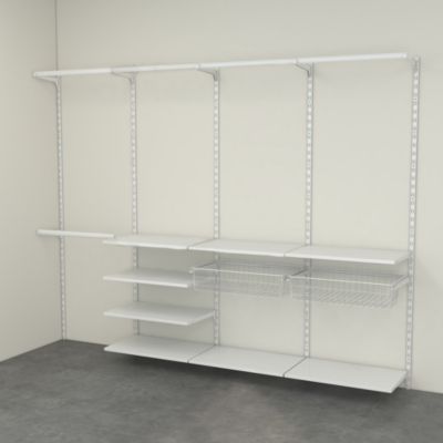 Rangement ouvert mural 4 colonnes avec penderie et 2 paniers H.200 x L.264 x P.40 cm