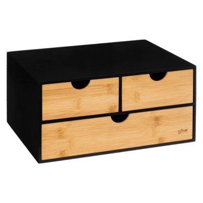 Rangement rectangulaire 3 tiroirs bambou Noir Bava - 5Five