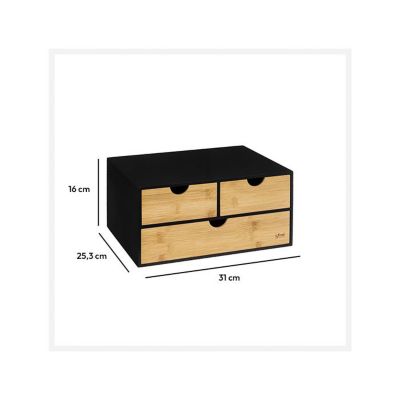 Boîte à Tiroirs En Bambou Relaxdays - 3 Tiroirs, 15x25x20 Cm, Organiseur Bureau & Maison