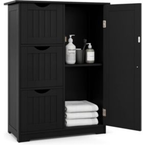 Rangement Salle de Bain 3 Tiroirs&1 Armoire, Placard Porte Magnétique, Anti-Basculement, étagère Réglable, 60x30x82cm,Noir