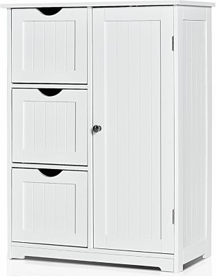 Rangement Salle de Bain 3 Tiroirs 1 Armoire Placard Porte Magnétique Anti Basculement étagère Réglable