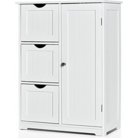 Rangement Salle de Bain 3 Tiroirs 1 Armoire Placard Porte Magnétique Anti Basculement étagère Réglable