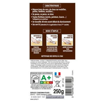 Rebouche petit trous pâte à bois Sintobois chêne moyen 250g