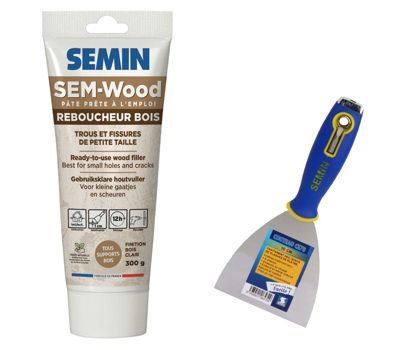 Reboucheur Bois - Sem Wood Semin - Intérieur/extérieur - Tube de 300 g et un couteau à enduire 10 cm