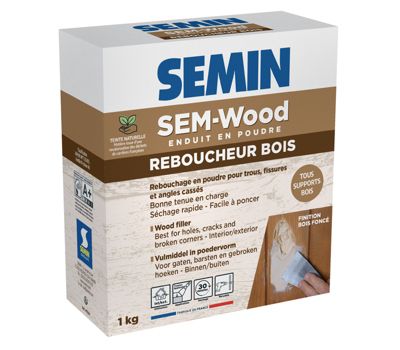 Reboucheur Bois Semin - Traitement des Trous et Fissures - Intérieur/extérieur - Finition Bois Foncé - Poudre - 1 kg