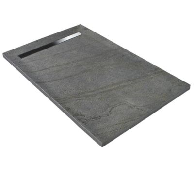 Receveur 150 x 100 cm HD en pierre naturelle gris  caniveau excentré