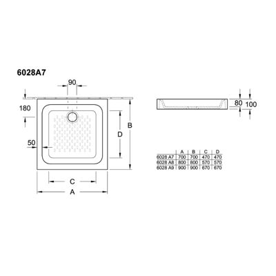 Receveur 70 x 70 VILLEROY ET BOCH O.Novo céramique blanc