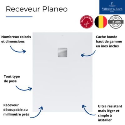 Receveur antidérapant 160 x 80 VILLEROY ET BOCH Planeo acrylique rectangle blanc