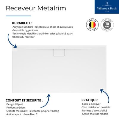 Receveur antidérapant 80 x 80 VILLEROY ET BOCH Architectura Metalrim acrylique carré gris