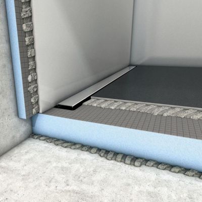 Receveur à carreler 120 x 120 cm Wedi Fundo Riolito Neo + barrette + bonde verticale + kit d'étanchéité et colle 320