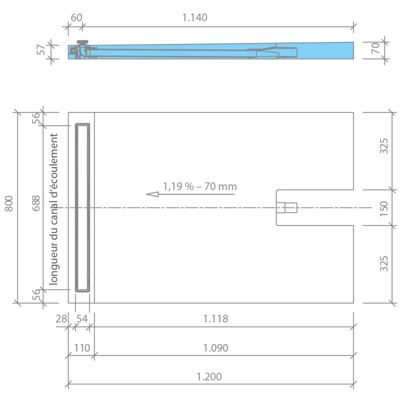 Receveur à carreler 120 x 80 cm WEDI Fundo Plano Linea écoulement linéaire & bonde intégrée + colle 320