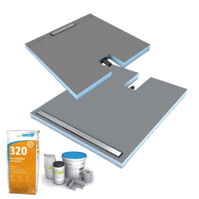Receveur à carreler 120 x 90 cm Wedi Fundo Plano Linea - écoulement linéaire sortie sur le coté + kit d'étanchéité + Wedi 320