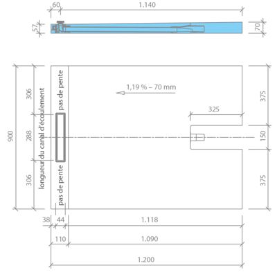 Receveur à carreler 120 x 90 cm Wedi Fundo Plano Linea - écoulement linéaire sortie sur le coté + kit d'étanchéité + Wedi 320