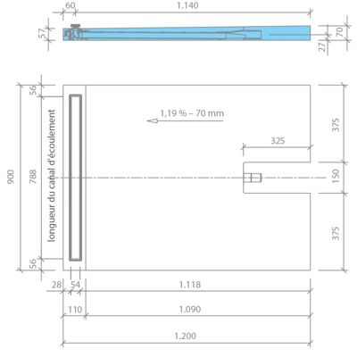 Receveur à carreler 120 x 90 cm Wedi Fundo Plano Linea - écoulement linéaire sortie sur le petit coté + kit d'étanchéité