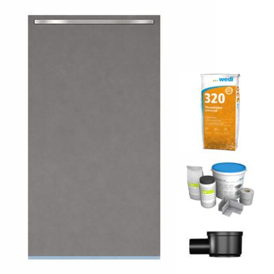 Receveur à carreler 140 x 90 cm Wedi Fundo Riolito Neo + barrette + bonde horizontale + kit d'étanchéité et colle 320