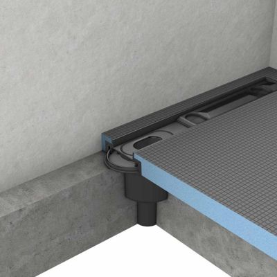 Receveur à carreler WEDI Fundo Riolito Neo + barrette de finition inox + bonde vertical + kit d'étanchéité 120 x 80 cm