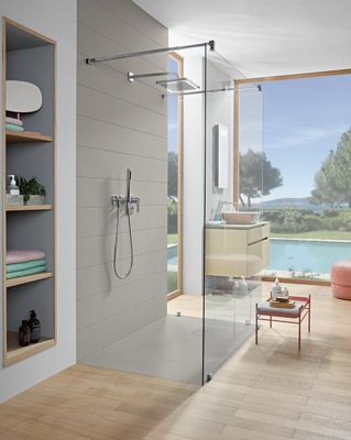 Receveur de douche 100 x 100 cm en acrylique, gris texturé, Villeroy & Boch Exklusive