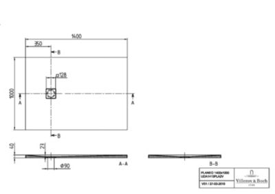 Receveur de douche 100 x 140 cm en acrylique, gris mat, Villeroy & Boch Exklusive