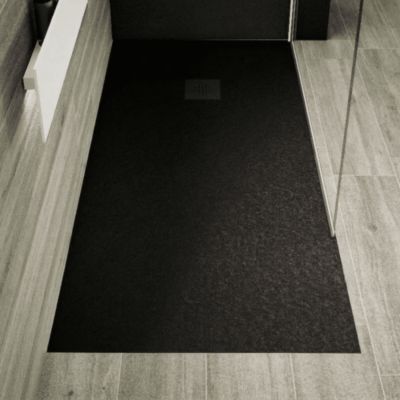 Receveur de douche 100 x 140 cm extra plat PURE en resine surface ardoisee noir Grille noire