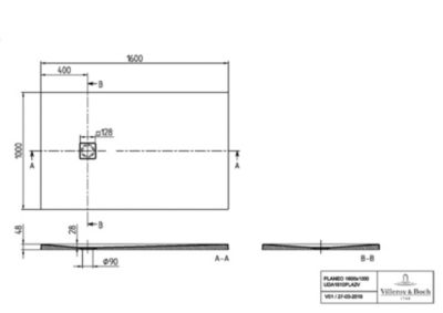 Receveur de douche 100 x 160 cm en acrylique, gris mat, Villeroy & Boch Exklusive