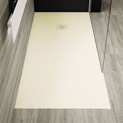 Receveur de douche 100 x 160 cm extra plat PURE en resine surface ardoisee beige Grille beige