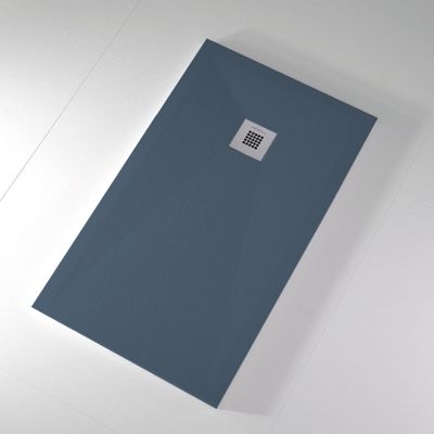 Receveur de douche 100x140 cm extra plat ONDA en resine surface ardoisee anthracite Grille inox