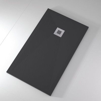 Receveur de douche 100x140 cm extra plat ONDA en resine surface ardoisee anthracite Grille inox