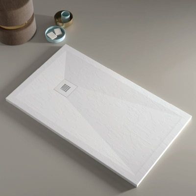 Receveur de douche 100x200 cm extra plat ONDA en resine surface ardoisee blanc Grille blanche
