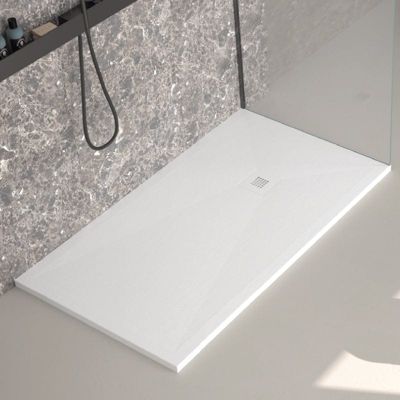 Receveur de douche 100x200 cm extra plat ONDA en resine surface ardoisee blanc Grille blanche