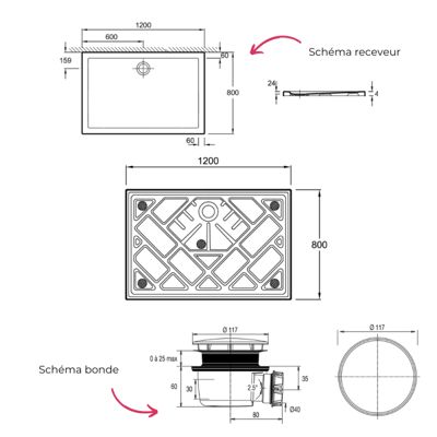 Receveur de douche 120 x 80 JACOB DELAFON Gaspard extra-plat céramique + Bonde