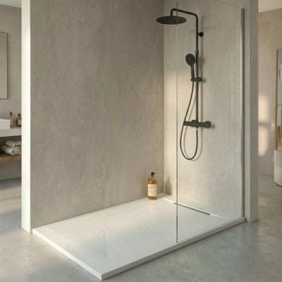 Receveur de douche 120 x 90 cm en résine composite, effet ardoise blanc, avec bonde, Homesight Ona